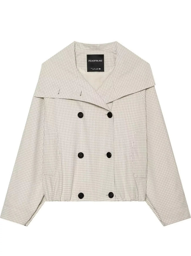Plaid Double-Breasted Cropped Jacket