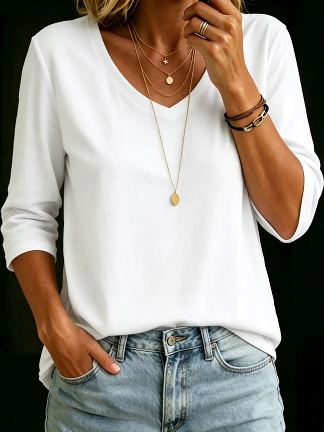 Full Size V-Neck Half Sleeve T-Shirt Plus Size